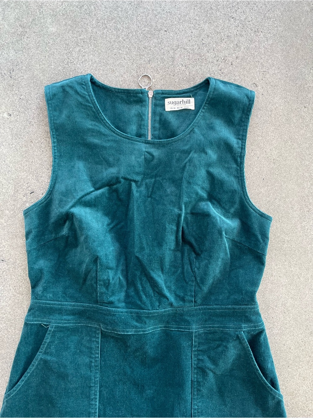 Sugarhill Brighton Teal Corduroy Mini Dress Patch Pockets Back Zip Cottagecore - Picture 6 of 7